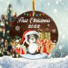 Christmas Rabbit Ornament Png, Round Christmas Ornament