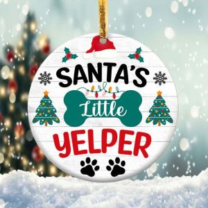 Santa’s Little Yelper Ornament Png, Round Christmas Ornament