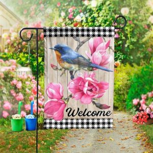 Blue Bird Summer Flowers Garden Flag - 12x18 Garden Flag