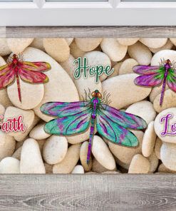 Faith Hope Love Dragonfly Front Porch Decor Doormat for The Entrance Way