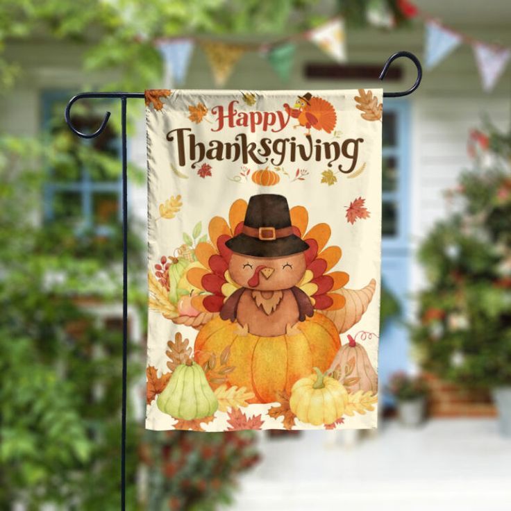 Happy Thanksgiving Turkey Garden Flag – 12×18 Garden Flag Happy Thanksgiving Turkey Garden Flag - 12x18 Garden Flag
