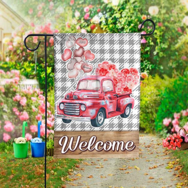 Valentines Truck Garden Flag – 12×18 Garden Flag Valentines Truck Garden Flag - 12x18 Garden Flag