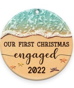 Our First Christmas Engaged Beach Ornament Png