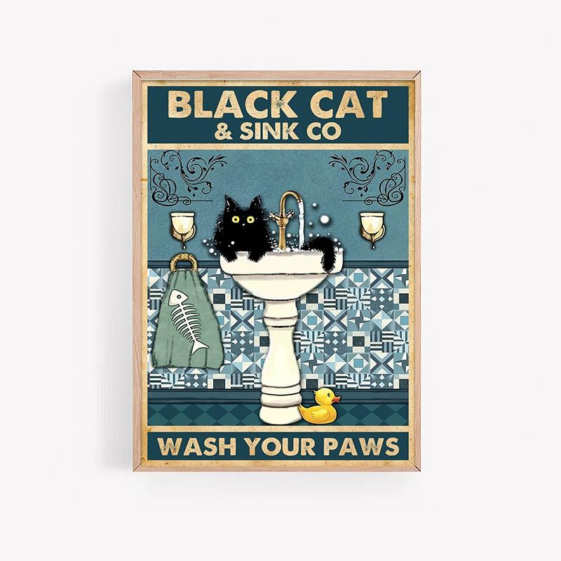 Black Cat Sink Co Wash Your Paws Poster Print Black Cat Sink Co Wash Your Paws Poster Print