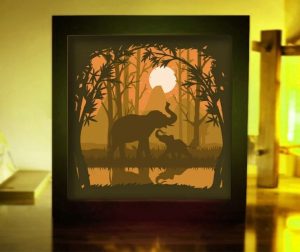 Safari, Elephant 3D Paper Cut Light Box Template, Shadow box svg, Cricut Digital files