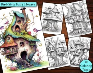 10 Bird Style Fairy Houses Coloring Page