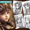 10 Cute Steampunk Girls Coloring Page
