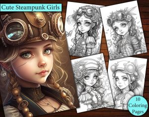 10 Cute Steampunk Girls Coloring Page