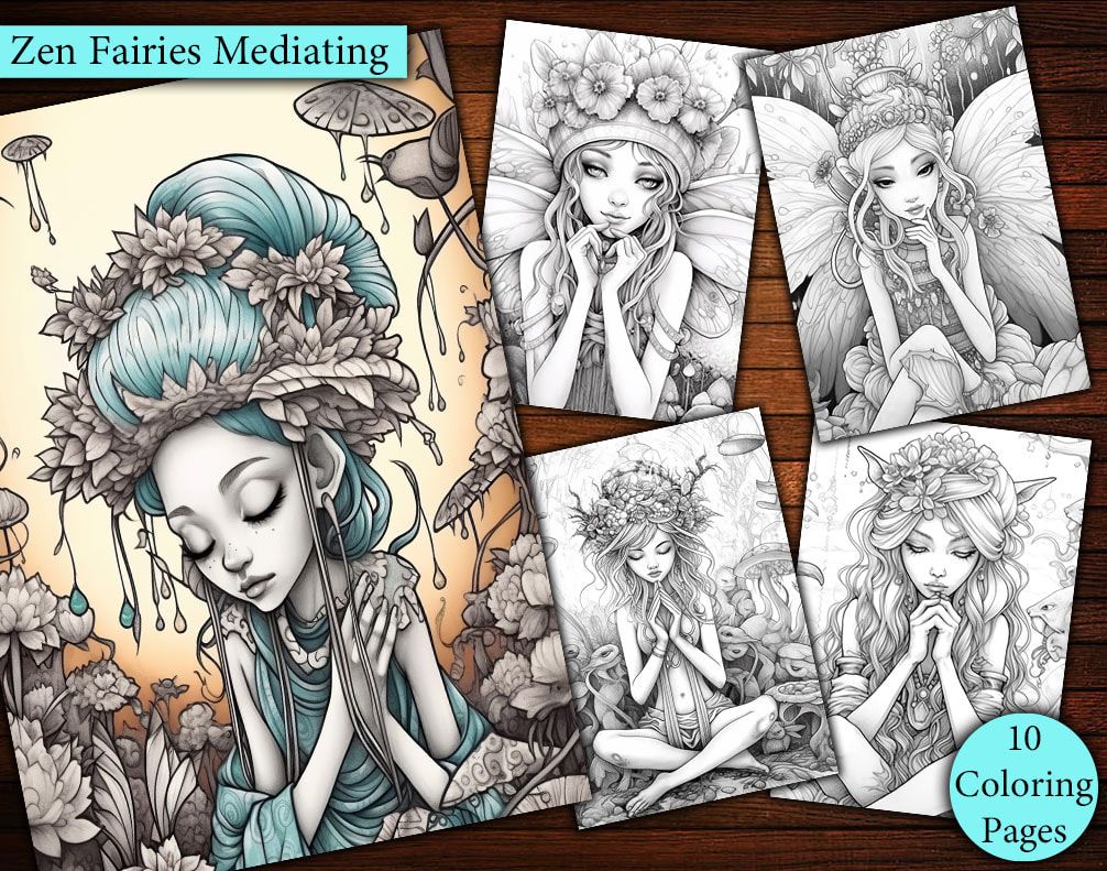 10 Zen Fairies Meditating Coloring Page 10 Zen Fairies Meditating Coloring Page