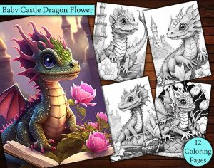 12 Baby Castle Dragon Flower Coloring Page