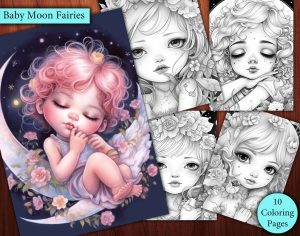 12 Baby Moon Fairies Girls Coloring Page