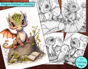 12 Baby Woodland Baby Dragon Fantasy Coloring Page