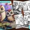 12 Baby Woodland Owls Fantasy Coloring Page