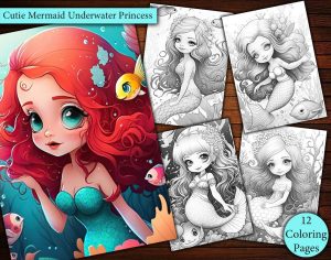12 Cutie Mermaid Underwater Princess Coloring Page