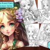 12 Delicate Forest Fairy Girls Fantasy Anime Coloring Page
