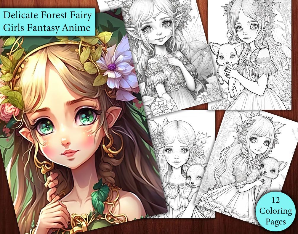 12 Delicate Forest Fairy Girls Fantasy Anime Coloring Page 12 Delicate Forest Fairy Girls Fantasy Anime Coloring Page