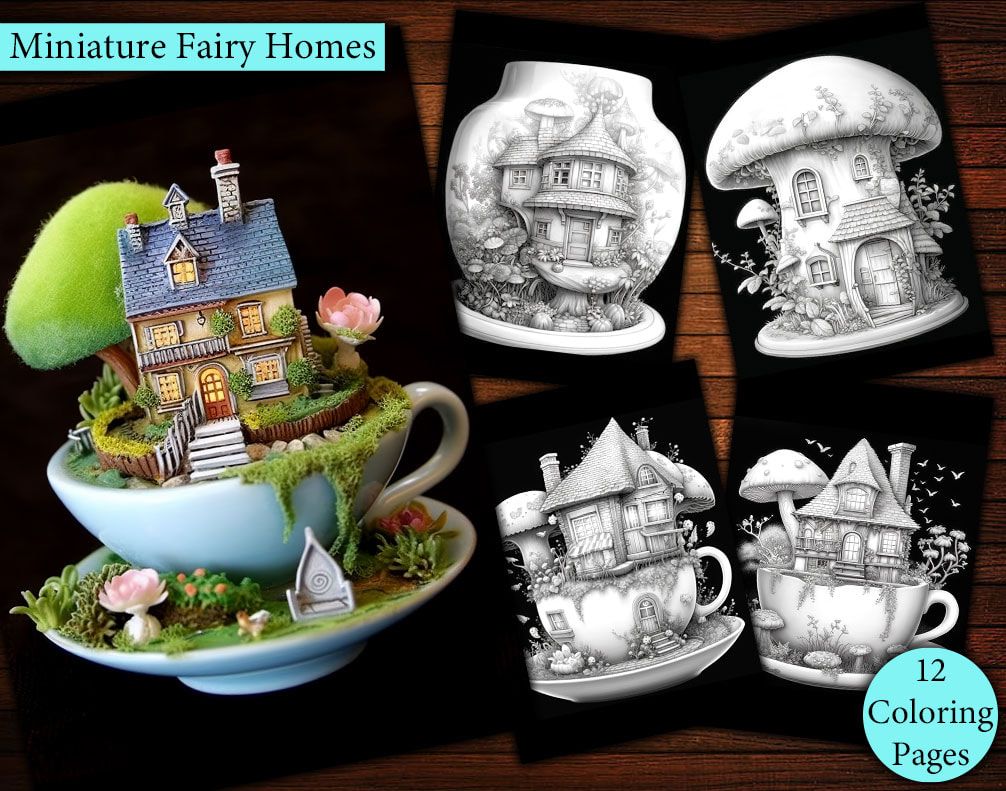 12 Fairy Homes Tea Cups And Terrariums Coloring Page 12 Fairy Homes Tea Cups And Terrariums Coloring Page