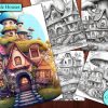 12 Fairytale Houses Coloring Page