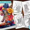 12 Flower Boots Coloring Page