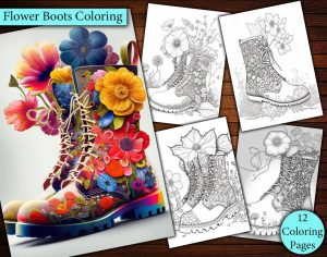 12 Flower Boots Coloring Page