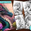 12 Flower Dragon Fantasy Coloring Page