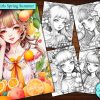 12 Fruit Girls Spring Summer Coloring Page