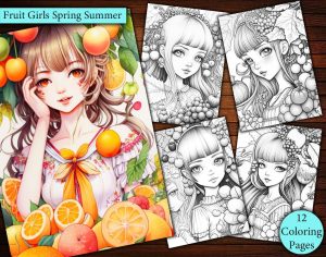 12 Fruit Girls Spring Summer Coloring Page