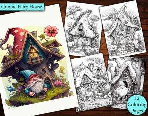 12 Gnome Fairy Houses Coloring Page