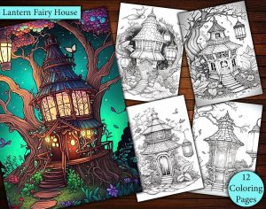 12 Lattern Fairy Houses Coloring Page