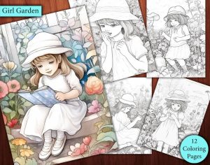 12 Little Girls In Garden Coloring Page