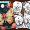 12 Moths With Flowers Coloring Page
