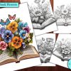 12 Open Book Flowers Coloring Page