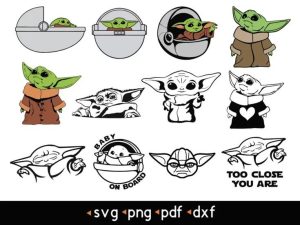 12 pcs Layered Baby Yoda Pack- svg, png, pdf, dxf
