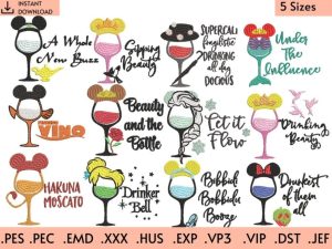 12 Princess Drinks Embroidery Machine Design