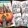 12 Pumpkin Fairy Houses Coloring Page