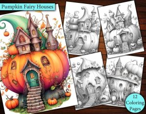 12 Pumpkin Fairy Houses Coloring Page