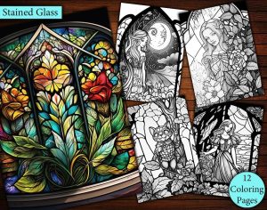 12 Stained Glass Coloring Page