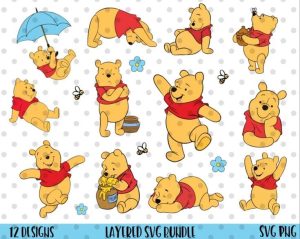 12pcs Winnie The Pooh svg, Disney Winnie svg, winnie vector silhouette