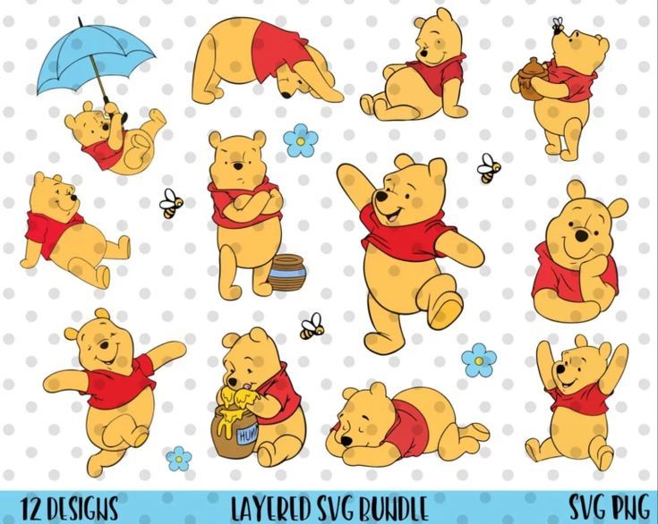 12pcs Winnie The Pooh svg, Disney Winnie svg, winnie vector silhouette 12pcs Winnie The Pooh svg, Disney Winnie svg, winnie vector silhouette