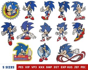 13 Sonic Blue Cartoon Embroidery Design