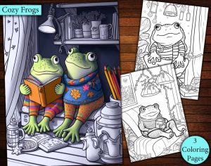 3 Cozy Frogs Coloring Page