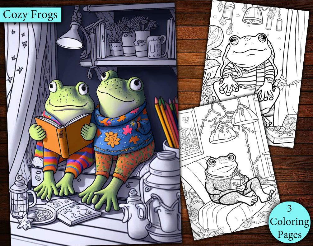 3 Cozy Frogs Coloring Page 3 Cozy Frogs Coloring Page