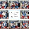 3d American Flag Flowers Tumbler Png