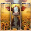 3d Baby Cow Sunflowers Tumbler Png
