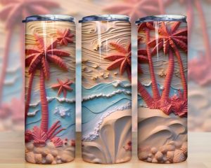 3d Beach Sunset Landscape Tumbler Png