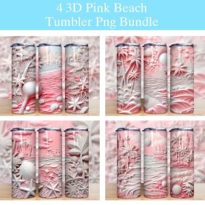 3d Beach Themed Pink Silver Boho Art Tumbler Png