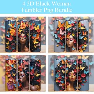 3d Beautiful Woman With Flowers And Butterflies Tumbler Png