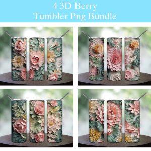 3d Berry Floral Tumbler Png