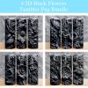 3d Black Flowers Clay Mold Tumbler Png