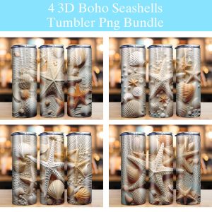 3d Boho Seashells Tumbler Png